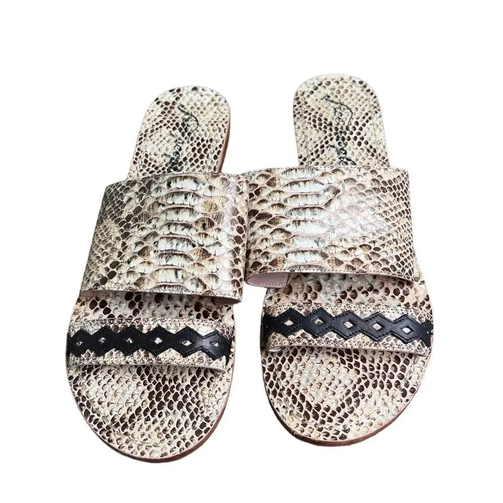 Free People Saturaday Snake Strappy Leather Flat Sandals 41/10
